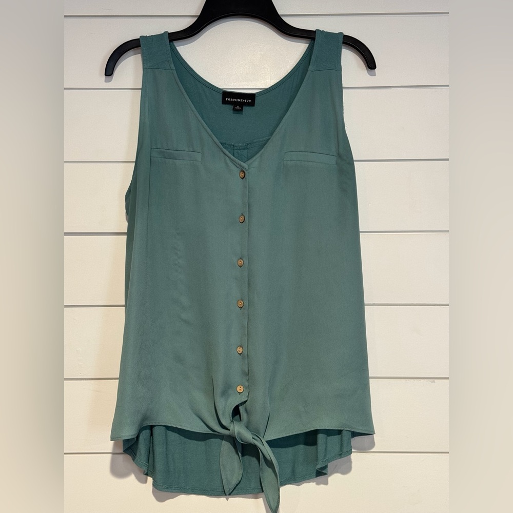 Women's Fortune + Ivy Bendry Mixed Material Tie Front Blouse XL (010)